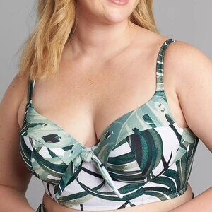 NEW Cacique Mini Palms Longline Underwire Light Lined Balconette Swim Top 44DDD